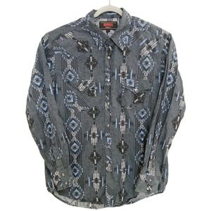 Rock & Roll Shirt Mens Large Gray Blue Western Pearl Snap‎ Aztec Modern Fit
